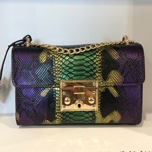 Snake Print Chain Shoulder Crossbody Bag Purple